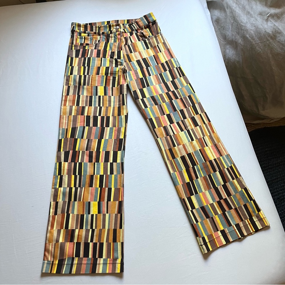 PSC yellow cream multicolor geo block print wide leg‎ boot cut pants
